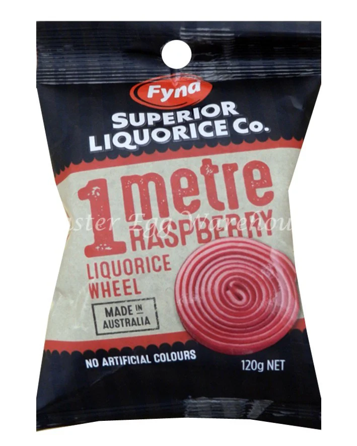 Fyna Superior Liquorice 1 Metre Raspberry Wheel 120g