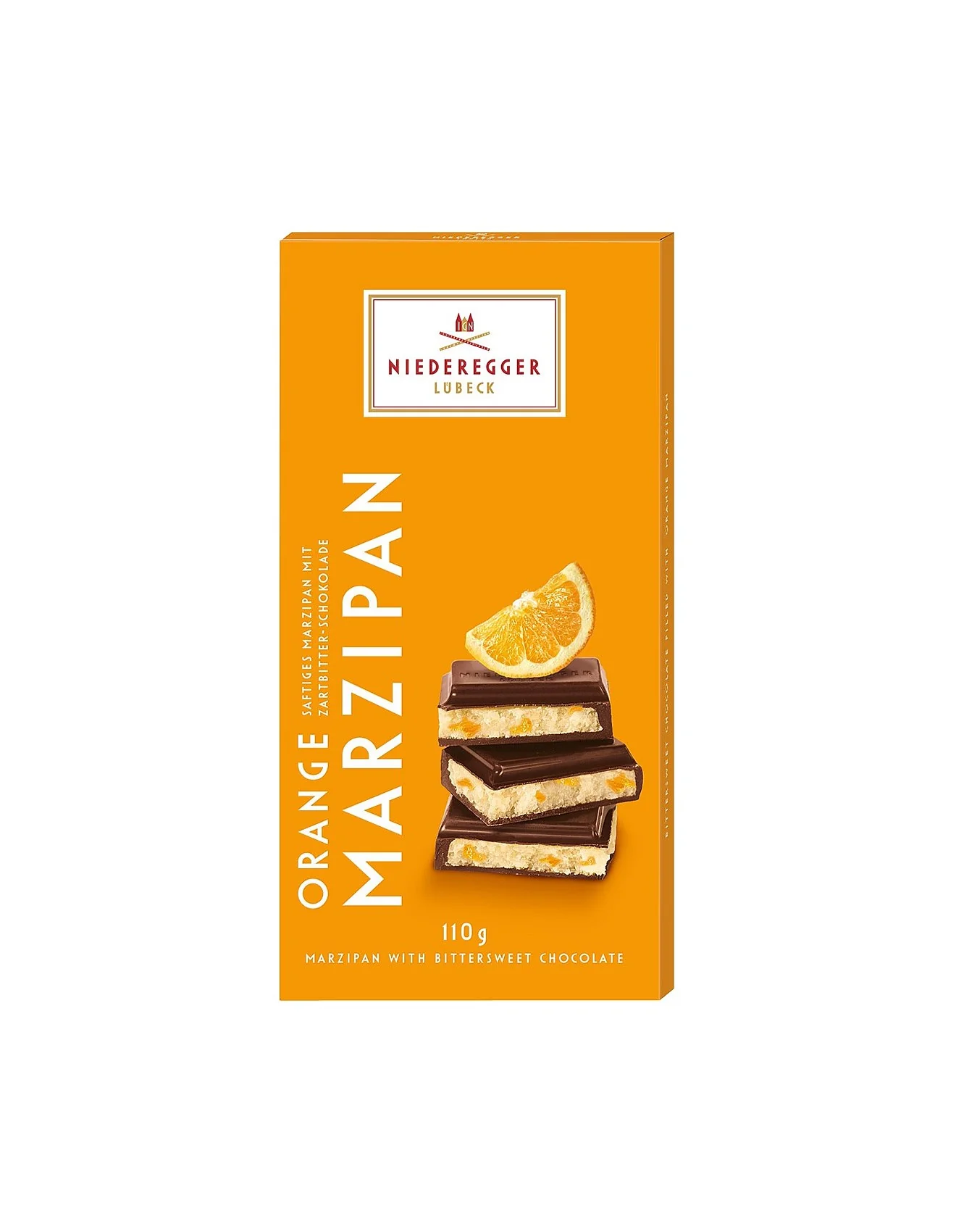Niedergger 110g Marz. Choc. Bar Orange Dk