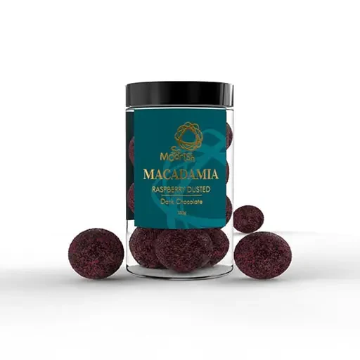Raspberry Dusted Dark Choc Macadamia 150g