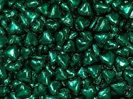 Toms Choc Hearts 1kg dark green foiled in cello bag