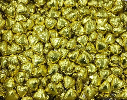 Toms Choc Hearts 1kg gold foiled in cello bag