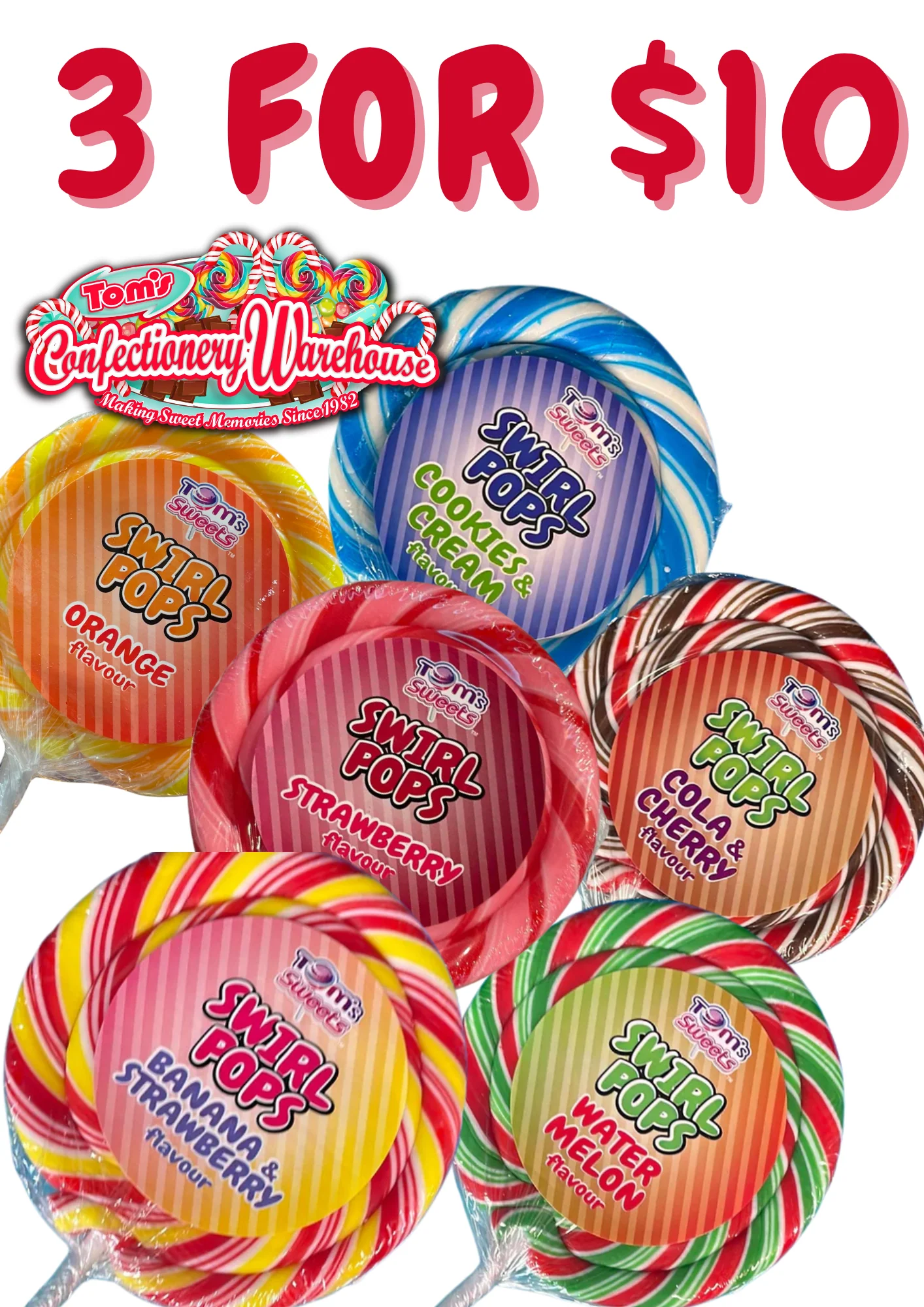 Tom's Sweets 80g Swirl Pops